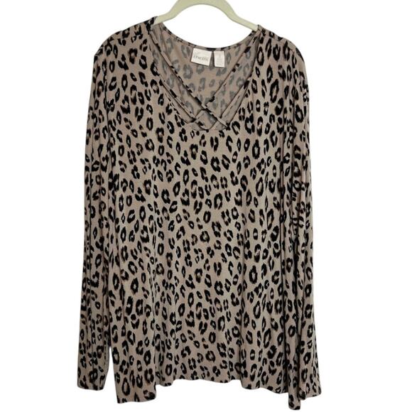 Chicos Womens Knit Top Size 3 (XL) Leopard Print Long Sleeve Crisscross V-Neck - Picture 1 of 5
